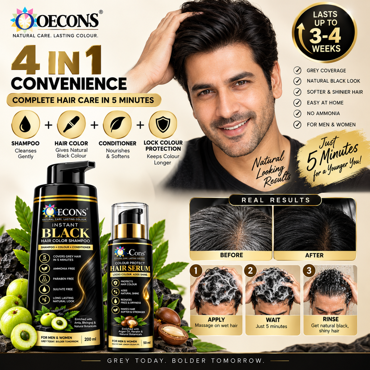 Oecons Instant Black Hair Color Shampoo