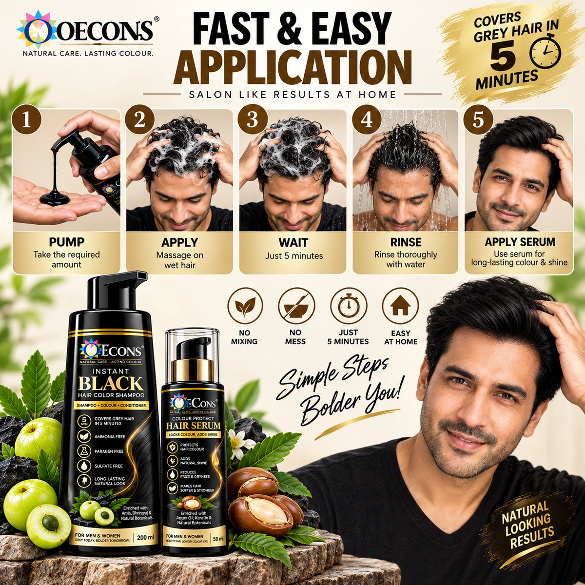 Oecons Instant Black Hair Color Shampoo